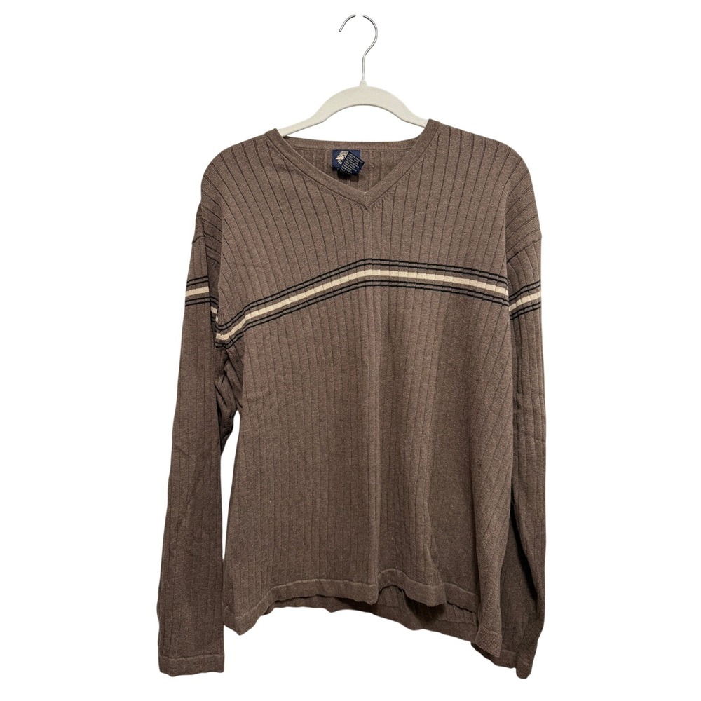 Vintage Dockers Mens XL Sweater Brown Ribbed V Neck Long Sleeve classic Cotton